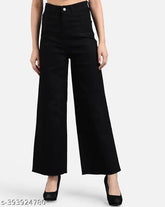 Women's black stretchable denim skinny jeans, straight-fit with boot cut, flared design - India origin