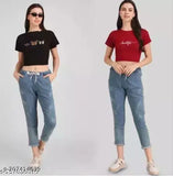 Women's cotton blend crop top combo pack of 2, printed with blessed design, perfect for Raksha Bandhan