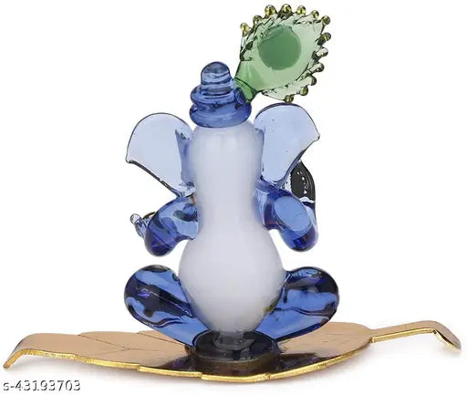Crystal Ganesh statue, handcrafted, Indian decorative figurine with gold polish, 4x7x3 cm size