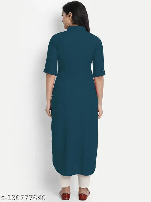Women's solid rayon A-line kurti, three-quarter sleeves, quality Indian product