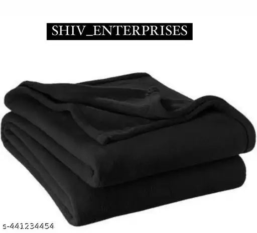 Black polyester donation blanket by Shiventerprises, suitable for heavy winter or as donations, solid design, size: 60 x 90 inches