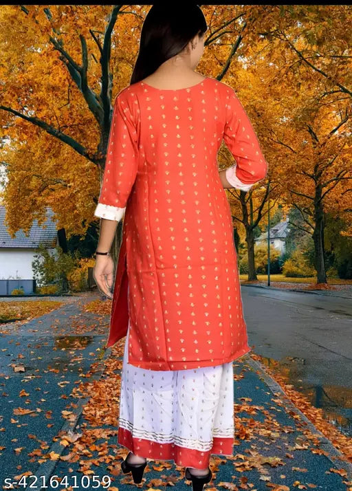 Printed cotton blend casual kurti plazo set, three-quarter sleeves, knee-length, vibrant colors, trending dresses for girls aged 7-14 years