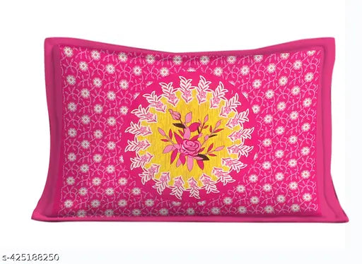 Rajasthani-printed cotton single bedsheet with 1 pillow cover, showcases ethnic motifs on 100% pure cotton fabric, ideal for summer use