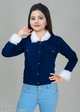 Solid denim women's jacket, three-quarter sleeves, XL size from India