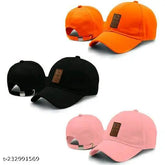 Stylish cotton baseball caps pack, three solid-color caps for girls and boys from Ediko, India