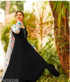 Black georgette gown, long sleeves, solid design, size XL from KPP West Wear India