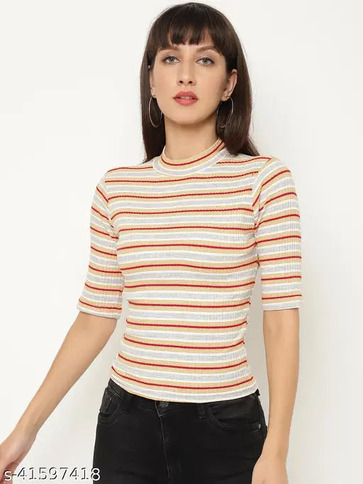Multicolor striped polycotton tunic top for women, perfect for everyday wear, originates from India