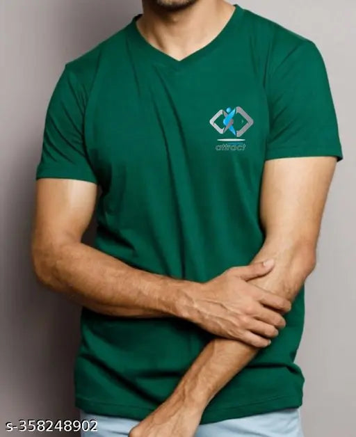 Printed cotton V-neck t-shirt, short sleeves, Made in India