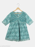 Teal paisley printed rayon kurta and sharara set - Indian festival wear for kids, V-neck, half sleeves, heavy print sharara