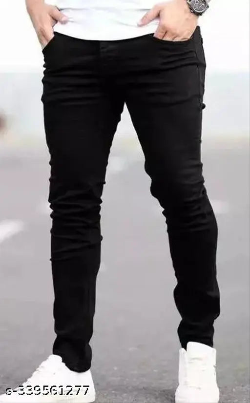 Cotton lavish men's jeans, solid black design, size 26-32 from India