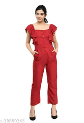 Pretty crepe jumpsuit, elegant Western wear solid design for women, short sleeves, size N (S-36/51, M-38/52, L-40/53)