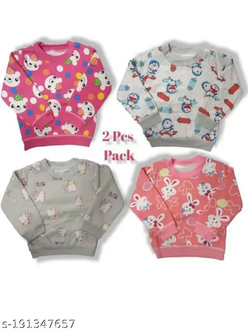 Baby Boy & Girl printed hoodies set (wool, long sleeves, printed pattern), pack of 2 for infants (0-6M, 6-12M) - product color and design may vary based on availability