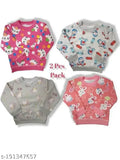 Baby Boy & Girl printed hoodies set (wool, long sleeves, printed pattern), pack of 2 for infants (0-6M, 6-12M) - product color and design may vary based on availability