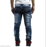 Men's cotton blend funky jeans - solid color, comfortable fit for everyday life. Casual wear with front and back pockets, available in sizes 28, 30, and 32 (waist size 28/30/32, length size 41in). Made in India