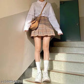 Cotton checked net high waist skater tennis skirt for women, size 24-32, Indian origin