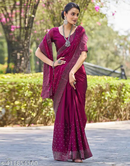 Georgette pink saree with embellished blouse piece, India-made traditional Indian wear