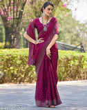 Georgette pink saree with embellished blouse piece, India-made traditional Indian wear