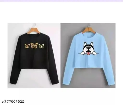 Trendy cotton blend printed crop top combo in long sleeves, available in sizes S-XL. Made in India." (125 characters)