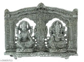 Silver oxide metal Articia Metal Lord Laxmi Ganesh idol statue (8x6 inch), pooja showpiece with deepak for home or office