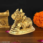 Brass Shiv Nandi statue, exquisite Lord Shiva devotee seated sculpture with spiritual reverence and traditional finish, Height 2.5 inches, 355 gm