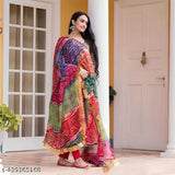 Vibrant multicolor synthetic delta gown with fringe dupatta, ideal for ethnic wear and special occasions