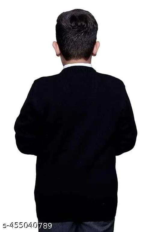 Navy blue woolen VNeck sweater for kids, perfect winter wear for school uniforms