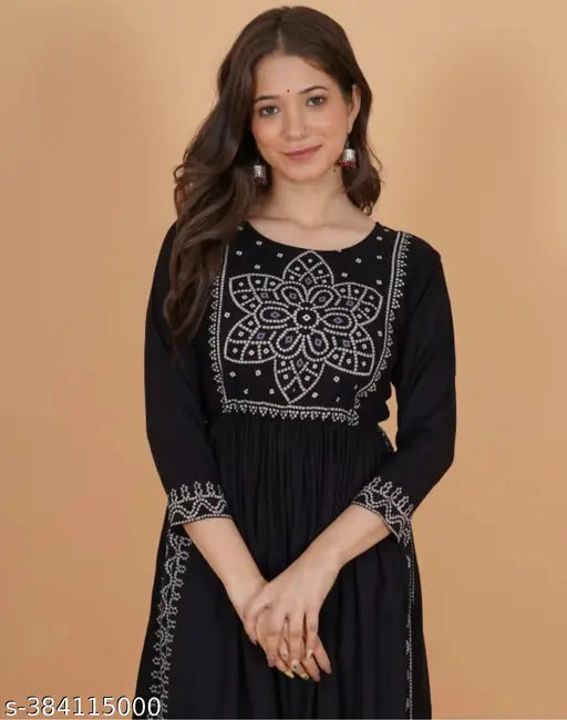 Rayon Aline kurta with three-quarter sleeves, vibrant printed combo, XS-XXL sizes available