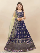 Apnisha Baby Girls Silk Semi-Stitched Blue Lehenga Choli & Net Duppata - Casual to Festive Party Wear for 3-12 years old children