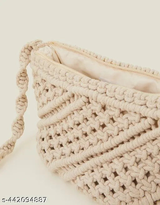 Handmade boho macrame purse, fabric with cotton & polyester lining, 1 compartment, free size (L10in x W8in x H9in), ideal for beach or summer outings