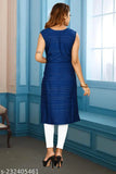 Navy Blue Rayon Slub Sleeve Single Kurta for Women - Floral Printed Western Front Slit A-Line Kurta, comfortable and trendy for casual or party wear