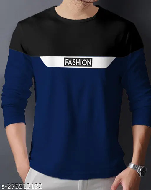 Mens Casual Wear cotton long sleeve t-shirt, comfortable fit office wear for men in multiple sizes (S-XXL), solid design on round neck, made in India