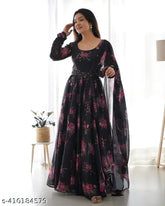 Georgette floral print dress, three-quarter sleeves, elevate ethnic wardrobe