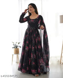 Georgette floral print dress, three-quarter sleeves, elevate ethnic wardrobe