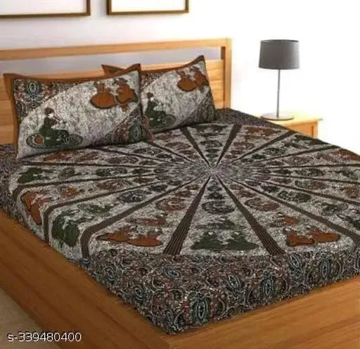 Pure 100 cotton double bed sheet with 2 pillow covers, superfine Jaipuri design in summer-ready style