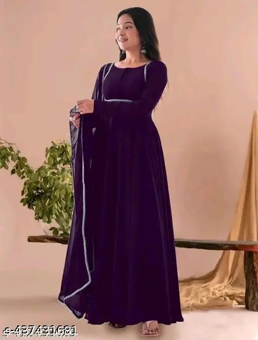 Wine lace Georgette kurta with dupatta, three-quarter sleeves, India origin