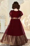 Girls net maxi dress, embroidered, festive wedding wear, three-quarter sleeves, India