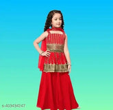 Embroidered crepe Tinkle Funky Girls Kurta Suit Set with palazzos and dupatta, suitable for kids aged 2-11 years old