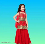 Tinkle Funky Girls Kurta Suit Set - Crepe material, A-line top & palazzos bottom, embroidered pattern, children's girls fashion set (Indian girls clothing)