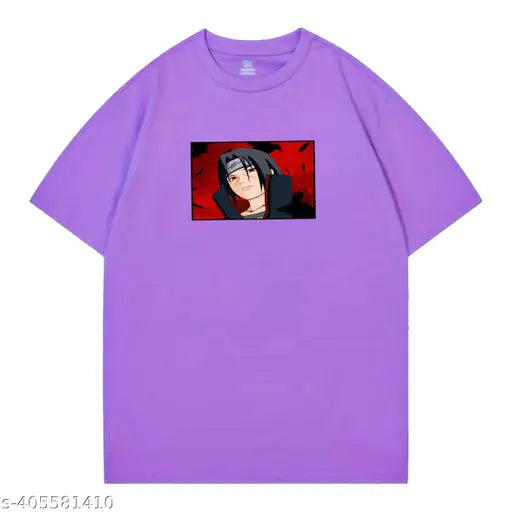 Classic Vogue lavender oversized anime Itachi Uchiha Akatsuki T-shirt, cotton with short sleeves for men and women