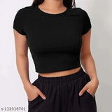 Black cotton blend crop top for women and girls, fashionable and elegant design by RIVAEM Fashion