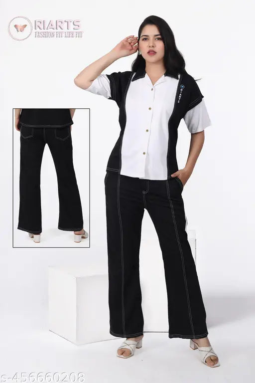 Colorblocked Lycra jumpsuit set for women, ideal for various occasions and seasonal wear