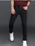 Latest black denim men's slim fit jeans, solid design with waist sizes 28, 30, 32 and length size 40 inches, made in India