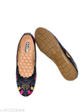 Black textile multi belly slip-on ballerinas for women and girls, printed pattern with comfortable non-slip soles