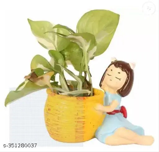 Resin Basket Girl Succulent Planter, 4x3x5 inches, hand-painted, drainage hole, ideal for home decor & gifts, imported from India
