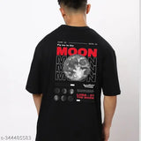 Black cotton blend oversized graphic print t-shirt for men, featuring a panda design on the back. Made in India