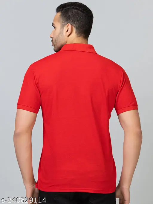 Red cotton blend men's polo t-shirt, advanced technology for moisture control and odor resistance, ideal for sports activities