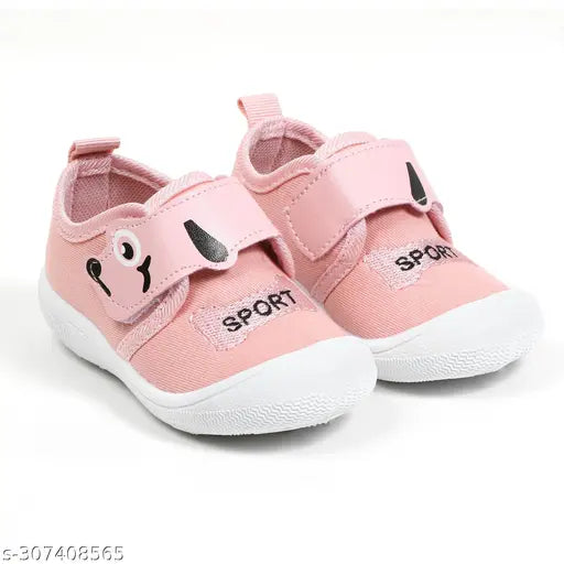 Pink canvas and rubber anti-slip shoes for kids aged 3 months to 5 years, stylish and breathable first walking shoes