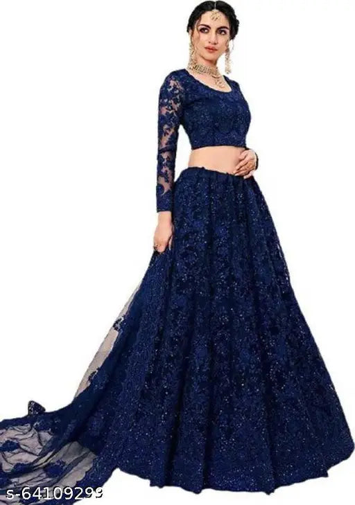 Silk-blend embroidered Lehenga Choli with net dupatta, Bollywood style, Indian origin