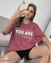 Trendy oversized cotton-blend tee, printed with vibrant design for women, short sleeves, XXS (34in bust, 25in length) to XL (44in bust, 28in length), India-made fashion tshirt on hanger