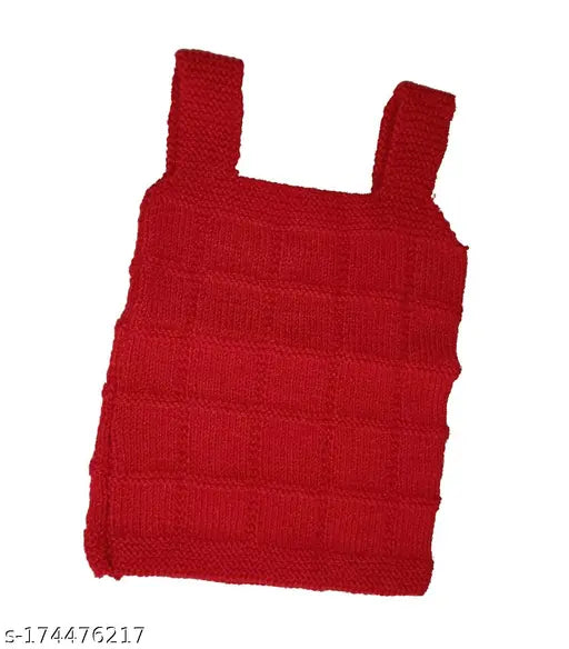 Woolen knitted sleeveless sweater for 6-12 month babies (boys & girls), printed net pattern, premium baby yarn, innerwear for chilly seasons
